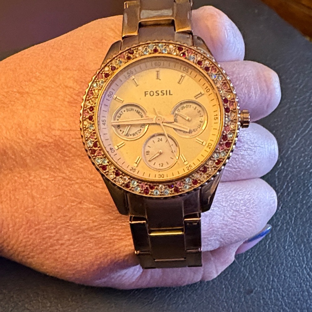 Fossil Rose Gold Crystal Accent Bracelet Watch